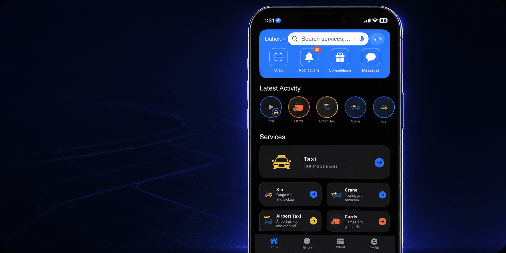Top-X — تطبيق طلب سيارات مع سائقين وتوجيه وتتبّع مباشر.